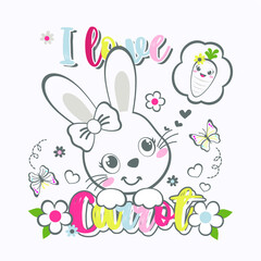 Obraz na płótnie Canvas beautiful rabbits decorated with flowers vector cartoon illustration