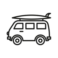 Minivan with surfboard on white background