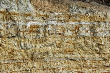 Texture of sandy rock with yellow, white and beige lines