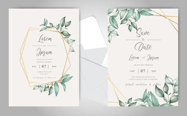 Watercolor Wedding invitation card set with beautiful foliage