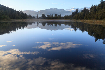 Reflection of Lake Matheson, Fox Glacier, South Island, New Zealand.