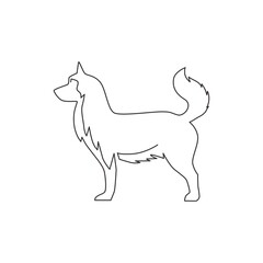 Fototapeta premium Single continuous line drawing of simple cute siberian husky puppy dog icon. Pet animal logo emblem vector concept. Trendy one line draw graphic design illustration