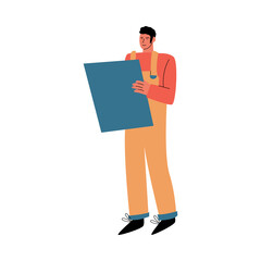 Man architect standing and making notes on sketch