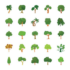 Set of Trees Flat Vector Icons 