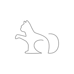 Single continuous line drawing of cute kitten cat icon. Kitty pet animal logo emblem vector concept. Modern one line draw design graphic illustration