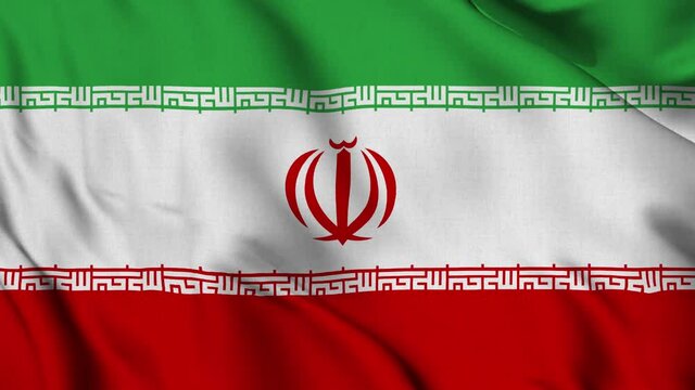 Iran national flag waving with fabric texture fluttering in wind in a seamless loop in smooth slowmotion animation background
