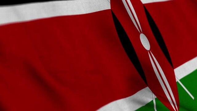 Kenya national flag waving with fabric texture fluttering in wind in a seamless loop in smooth slowmotion animation background