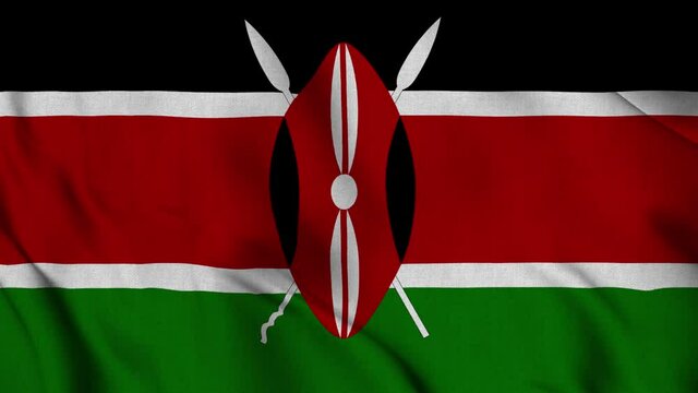 Kenya national flag waving with fabric texture fluttering in wind in a seamless loop in smooth slowmotion animation background