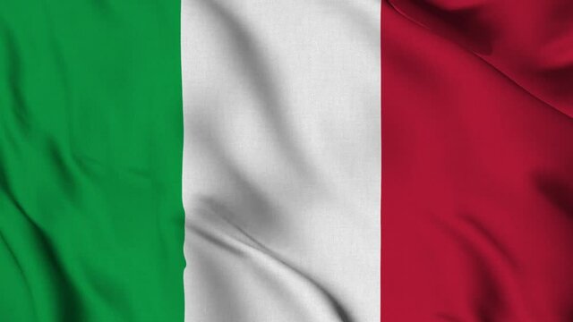 Italy national flag waving with fabric texture fluttering in wind in a seamless loop in smooth slowmotion animation background