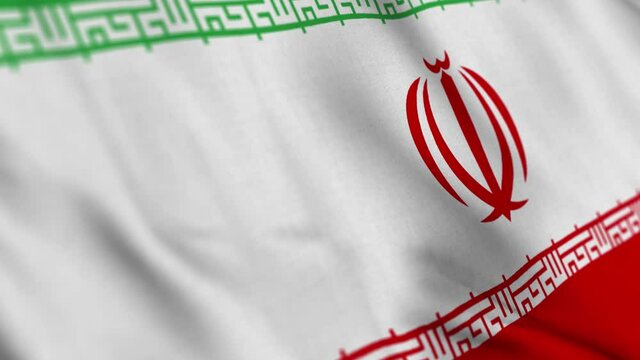 Iran national flag waving with fabric texture fluttering in wind in a seamless loop in smooth slowmotion animation background