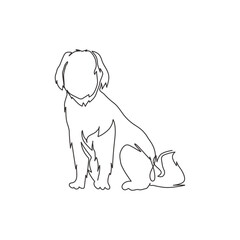 One single line drawing of simple cute puppy dog icon. Pet shop logo emblem vector concept. Dynamic continuous line draw graphic design illustration