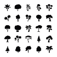 Trees Glyph Vector Icons Set - obrazy, fototapety, plakaty