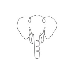 Single continuous line drawing of big cute elephant business logo identity. African safari icon concept. Dynamic one line graphic draw design vector illustration