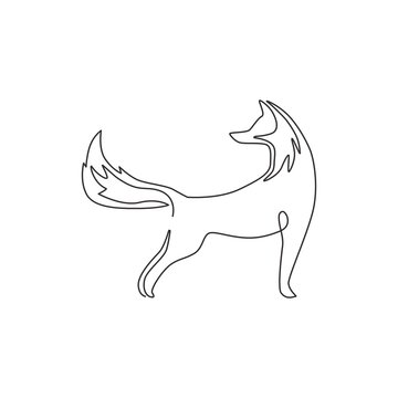 One continuous line drawing of cute fox business logo icon. Multinational company identity concept. Trendy single line graphic draw vector design illustration