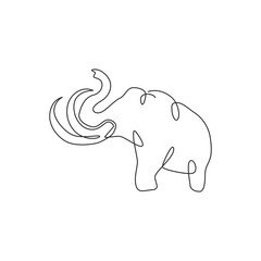 Single continuous line drawing of big mammoth corporate logo identity. Ancient animal from ice age icon concept. Trendy one line draw design graphic vector illustration