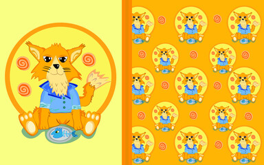 Cute Cat boy orange cartoon,background and pattern,can be used for kids,shirt babies,celebration card,etc