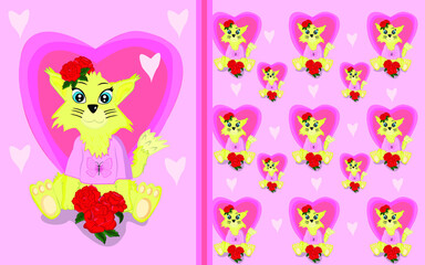 Cute Cat girl cartoon,background and pattern,can be used for kids,shirt babies,celebration card,etc