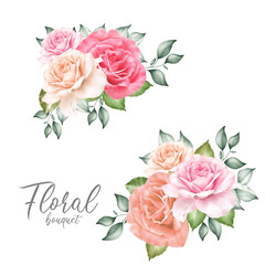 Watercolor floral arrangements with Beautiful Flower and Leaves