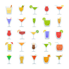 Cocktails Flat Vector Icons 