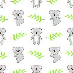 koala seamless pattern with bamboo leaves