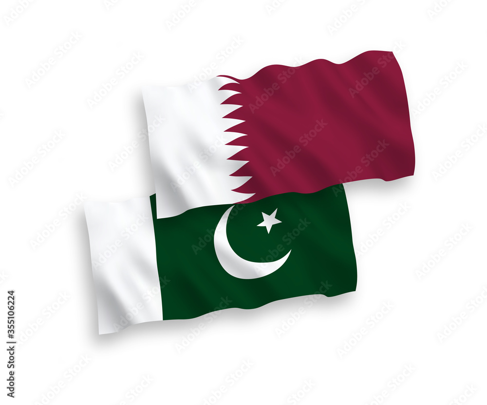 Wall mural flags of qatar and pakistan on a white background