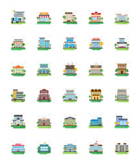 City Buildings Flat Vector Icons 
