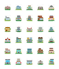 Set of City Buildings Vector Icons