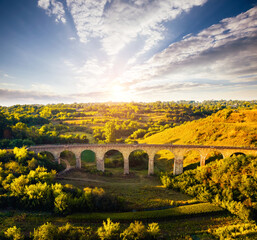 Fototapeta premium Aerial view of old viaduct. Scenic image of popular european tourist attraction.