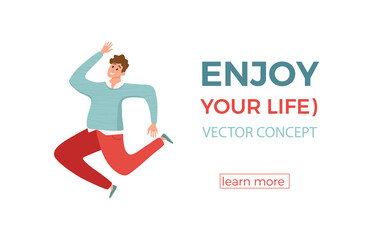 Fototapeta na wymiar Happy young guy jumping in different poses vector illustration