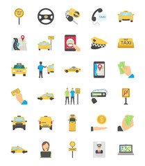 Taxi Services Flat Colored Icons
