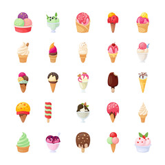 Ice Cream Flat Vector Icons Set