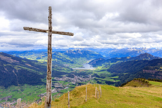 Wooden cross on Mount Rigi Kulm, Switzerland.