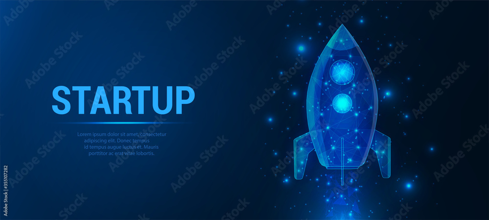 Poster abstract image of a rocket. rocket abstract polygonal style. abstract image of a rocket starry sky o