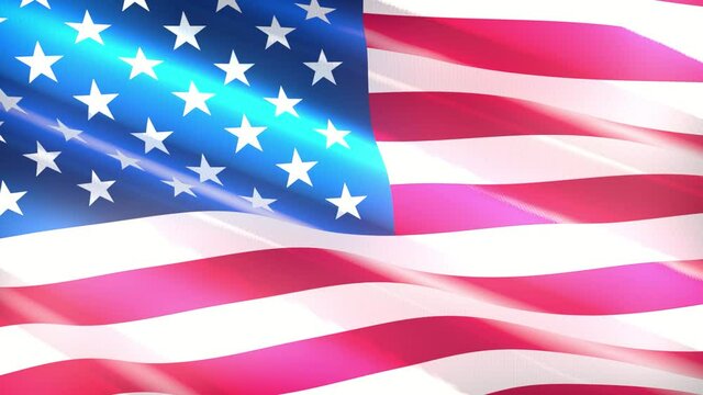 60FPS shiny holiday USA flag colored in blue, red, white waving, 3d 4k UHD seamless looping animation