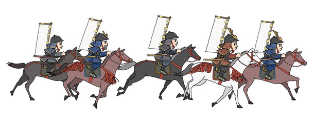 日本の戦国時代-騎馬兵軍団-横姿