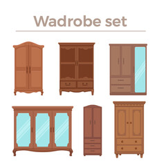 Furniture cartoon vector illustration. Wood wardrobe flat style isolated icons set.