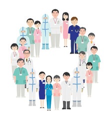 輪になって連携する医療従事者たち
