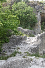 Fototapeta na wymiar Mountain hilly area of the Republic of Crimea. Mountains, caves, woodland