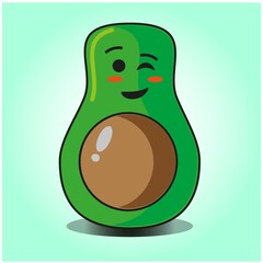 Cute half avocado emoticon cartoon mascot character design