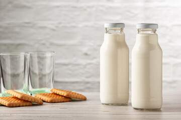 Homemade kefir or yogurt with probiotics on a white background with copy space. Kefir Lose weight diet concept.
