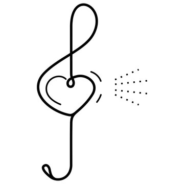 treble clef and heart vector icon in outlines