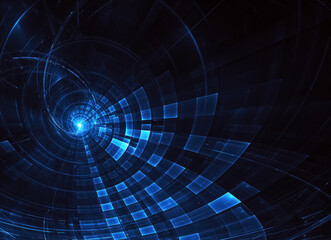 Dynamic curves ands color pattern. Fractal graphics. Science and technology concept.