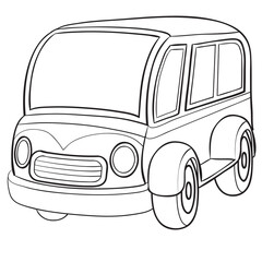 Obraz premium cartoon illustration, bus sketch, coloring book, isolated object on white background, vector illustration,