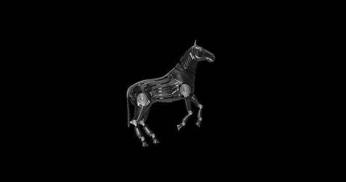 Mechanical horse rears up. 3d animation