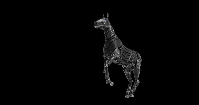 Mechanical horse rears up. 3d animation