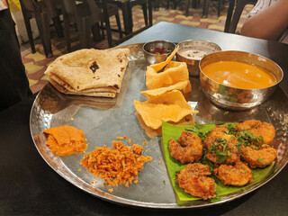 Prawns Thali with papad and chapati