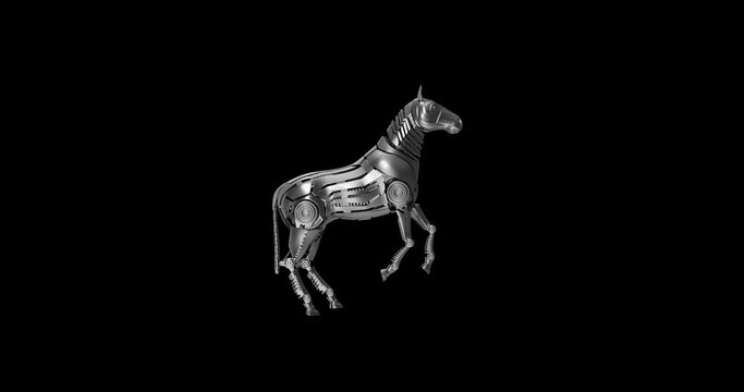 Mechanical horse rears up. 3d animation