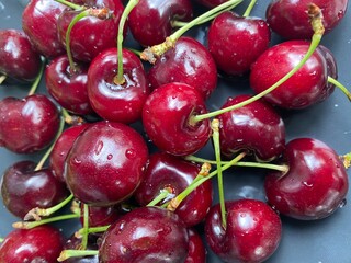 Top view cherry in plate, closeup
