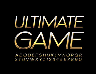 Vector stylish Emblem with text Ultimate Game. Luxury Alphabet Letters and Numbers. Chic Golden Font.