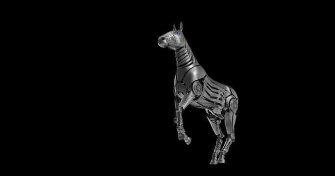 Mechanical horse rears up. 3d animation